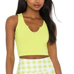 Year of Ours Ribbed Notched Cropped Tank Top in Lime Green Women’s Size S